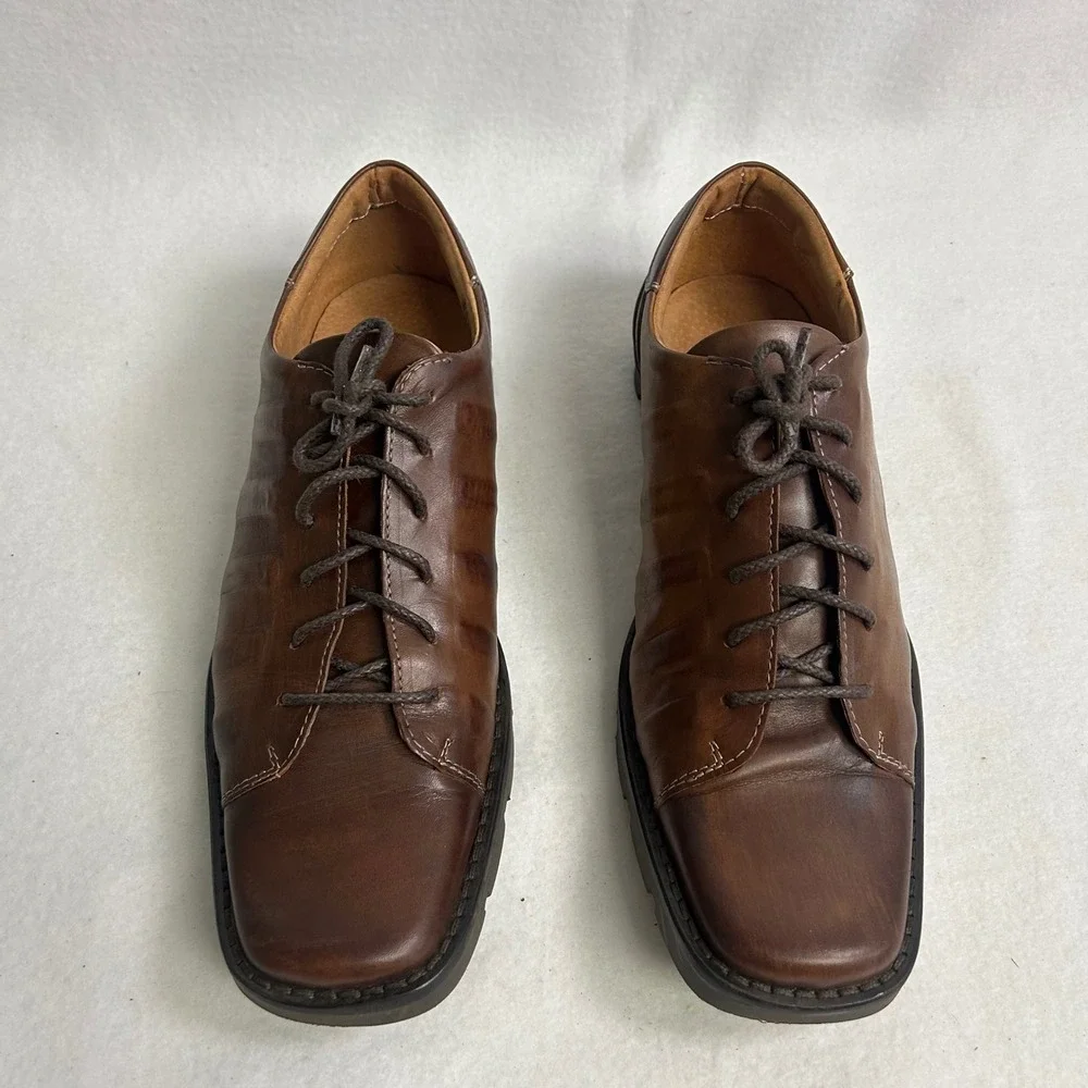 Business Casual Kenneth Cole Mens 9.5 Brown Leather Stitched Pleat Oxford Shoes‎
